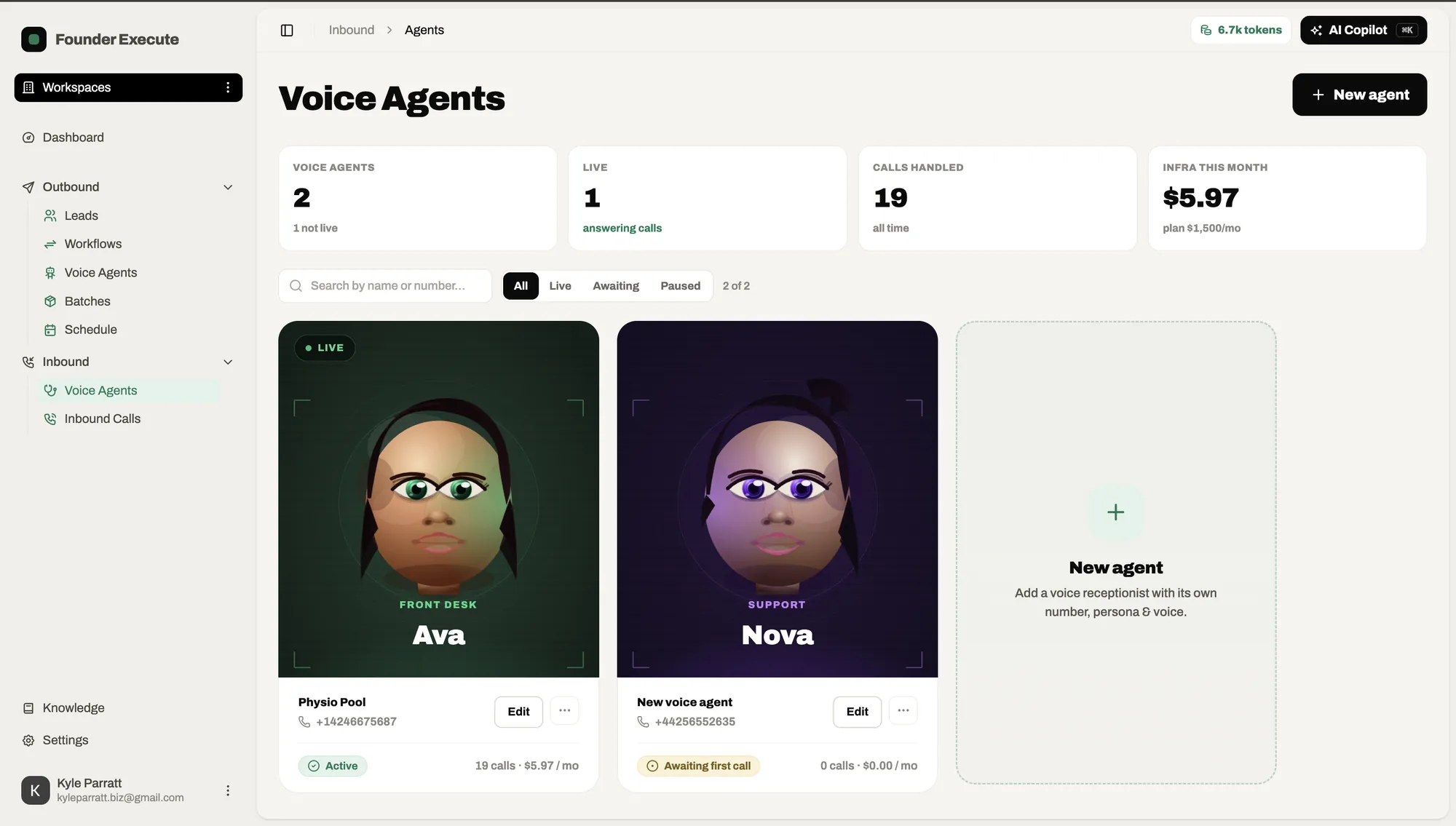 Your AI receptionists — each with its own number, persona and voice, all managed in one place